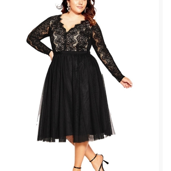 City Chic Dresses & Skirts - NWT City Chic Rare Beauty Elegant Black Lace Long Sleeve Dress